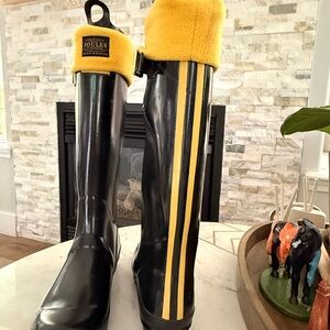 Joules Black Rain Boots with Yellow Trim